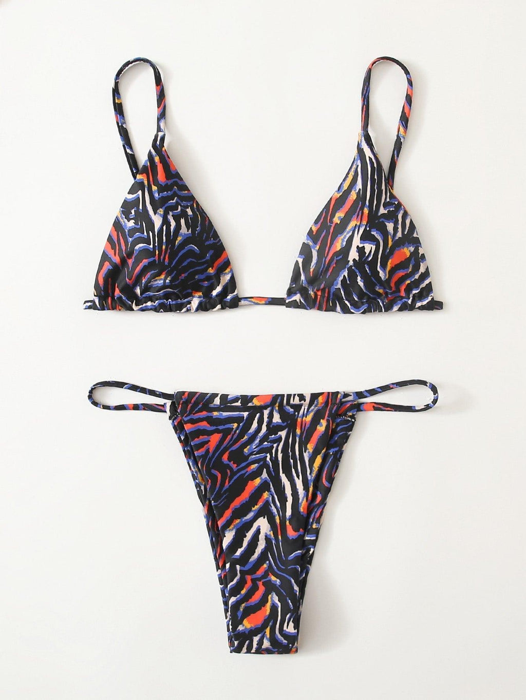 Haut de bikini push-up imprimé zèbre rembourré, maillot de bain taille basse femme, bas de bikini à volants triangle, imprimé à nouer sur les côtés, ensemble deux pièces.