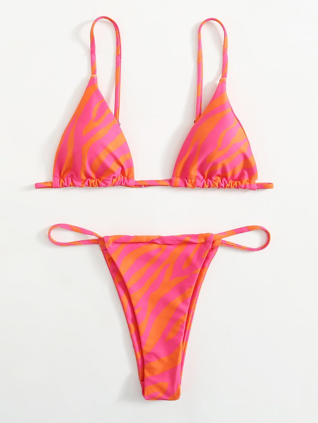 Haut de bikini push-up imprimé zèbre rembourré, maillot de bain taille basse femme, bas de bikini à volants triangle, imprimé à nouer sur les côtés, ensemble deux pièces.