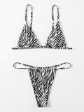 Haut de bikini push-up imprimé zèbre rembourré, maillot de bain taille basse femme, bas de bikini à volants triangle, imprimé à nouer sur les côtés, ensemble deux pièces.