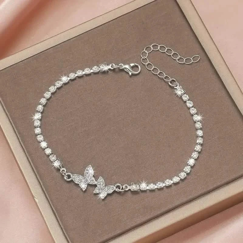 Bracelet en alliage de zinc avec strass papillon scintillant pour femme