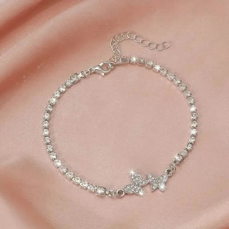 Bracelet en alliage de zinc avec strass papillon scintillant pour femme