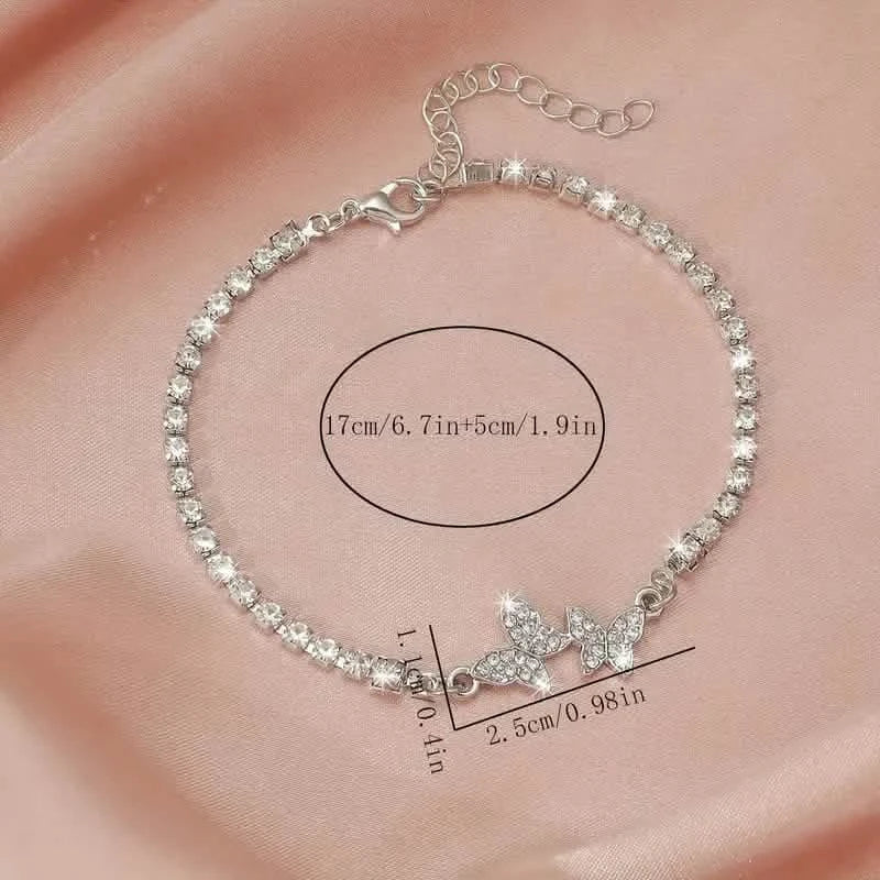 Bracelet en alliage de zinc avec strass papillon scintillant pour femme