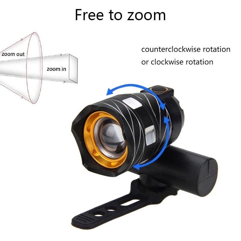 Phare de vélo LED zoomable Lampe frontale de vélo avec batterie intégrée rechargeable USB Kit de lampes de vélo Phare avant et arrière puissants rechargeables USB